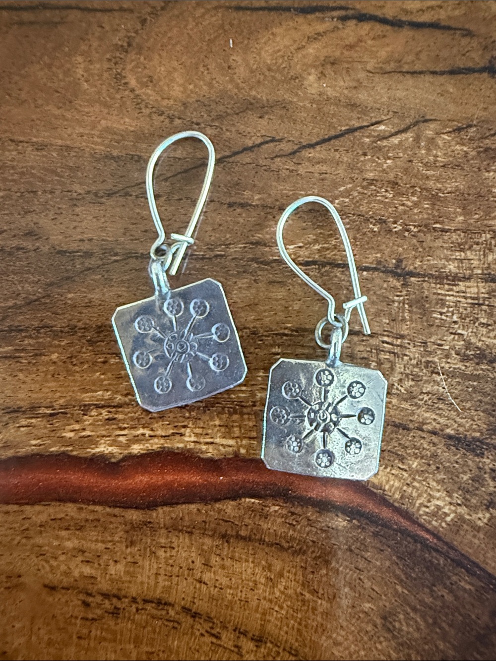 Silver Plate Floral Square Shape Drop Earrings